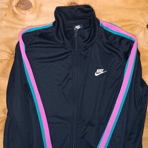Nike Track Jacket – Black with Teal & Pink Stripes (XL)